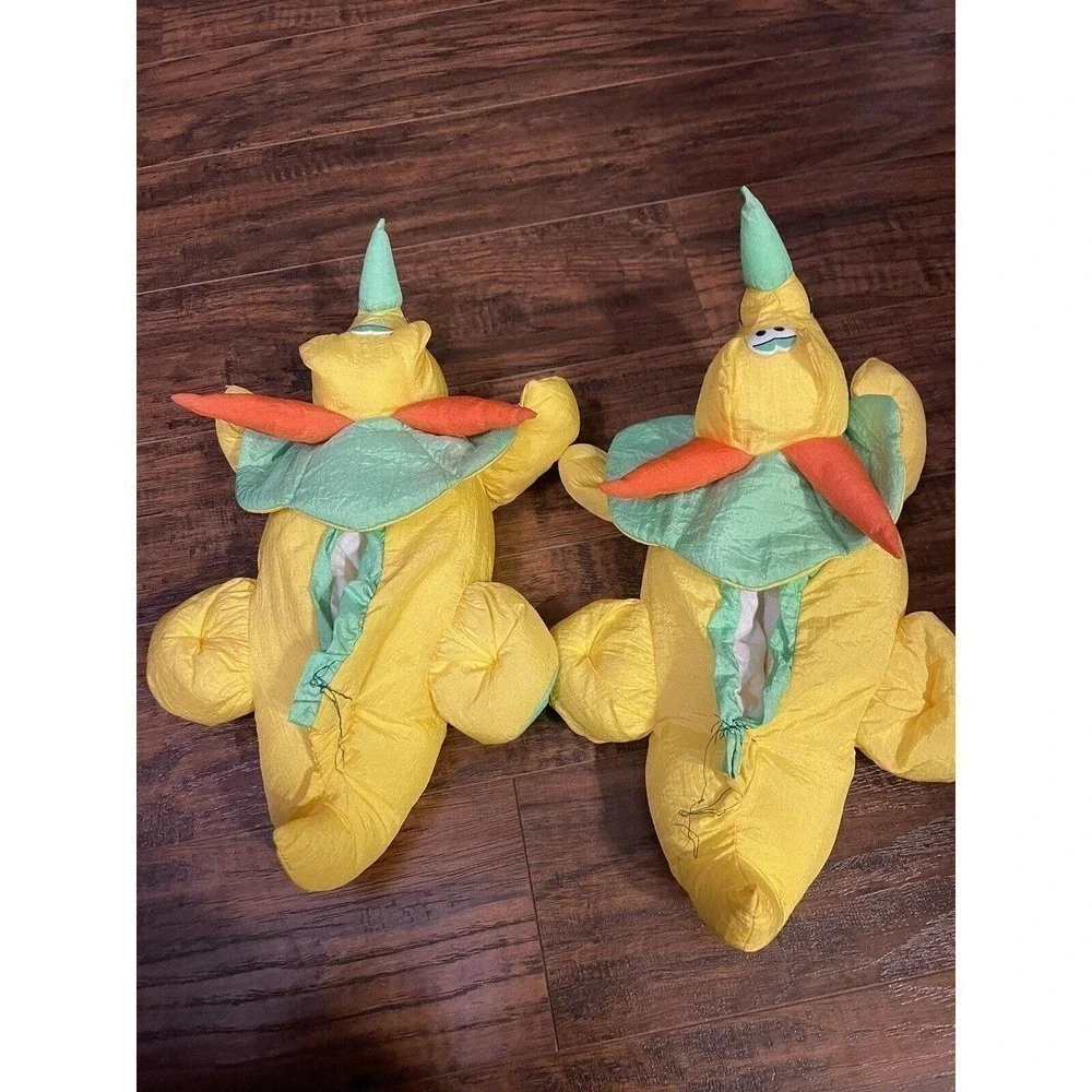 Vintage Dino Dudes Puffy Dinosaur Triceratops Yellow Slippers Sz:L